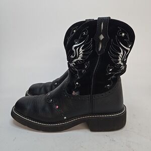 Justin Women's Black Deercow Leather Western Cowboy Boots Gypsy Wings Size 8.5 B